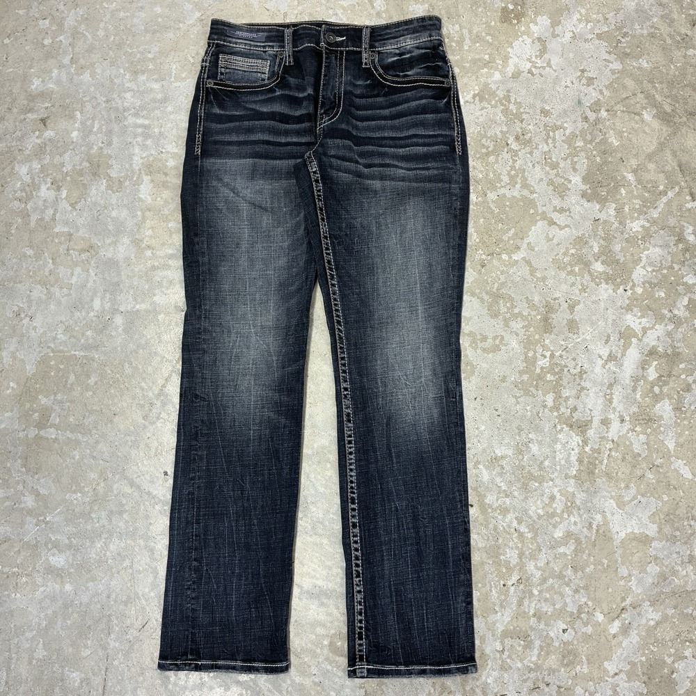 BKE Buckle Jake Jeans Mens 31x32 Blue Straight Stretch Dark Whisker Denim NWOT